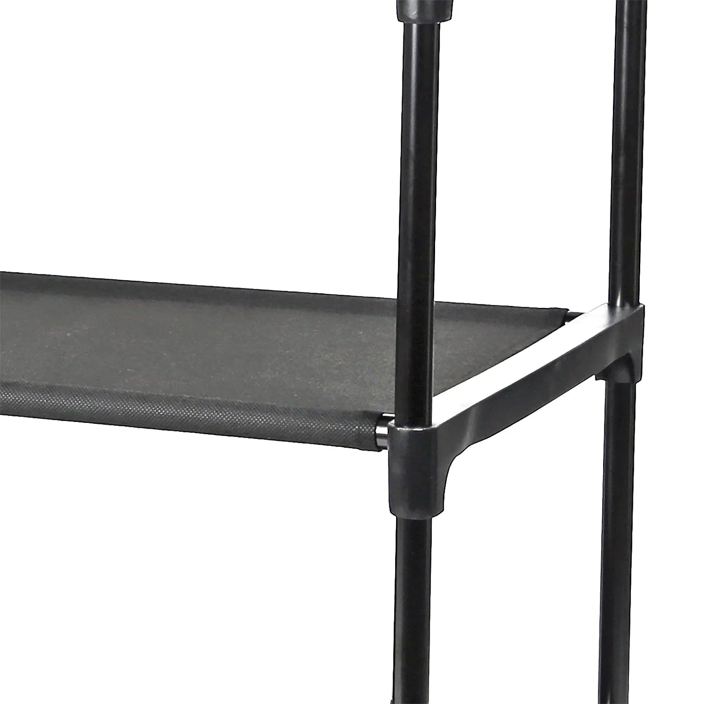 4 Shelf Closet Storage Organizer for Clothes with 2 Fabric Bins, Black, Metal Frame