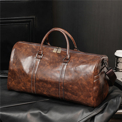 Men's Casual Travel Tote Bag - Large Capacity PU Leather Gym Duffle Bag for Fitness & Weekend Trips