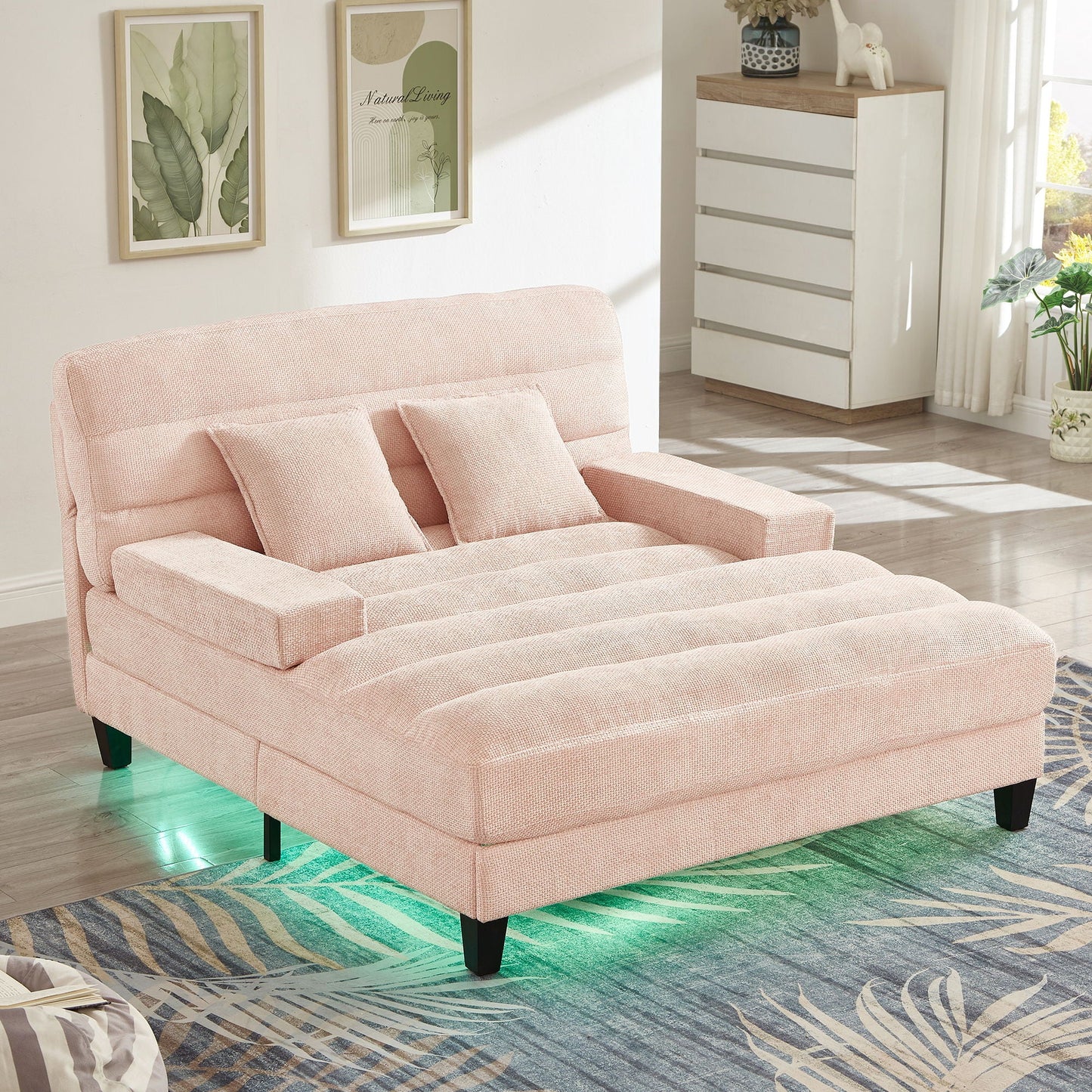 Chaise Bed Lounge Sofa Chair With Adjustable Backrest And LED Light Strip