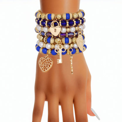 Women’s Pearl Bead Bracelet Blue and White Stylish Jewelry Accessory