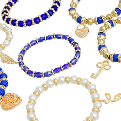 Women’s Pearl Bead Bracelet Blue and White Stylish Jewelry Accessory